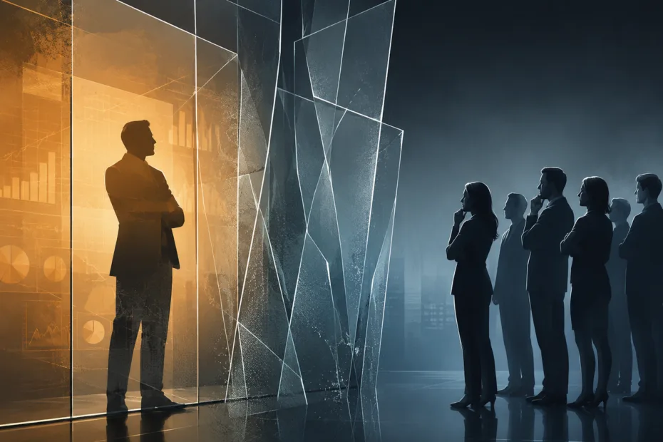 Leader silhouette in glass office - the transparency trap in leadership