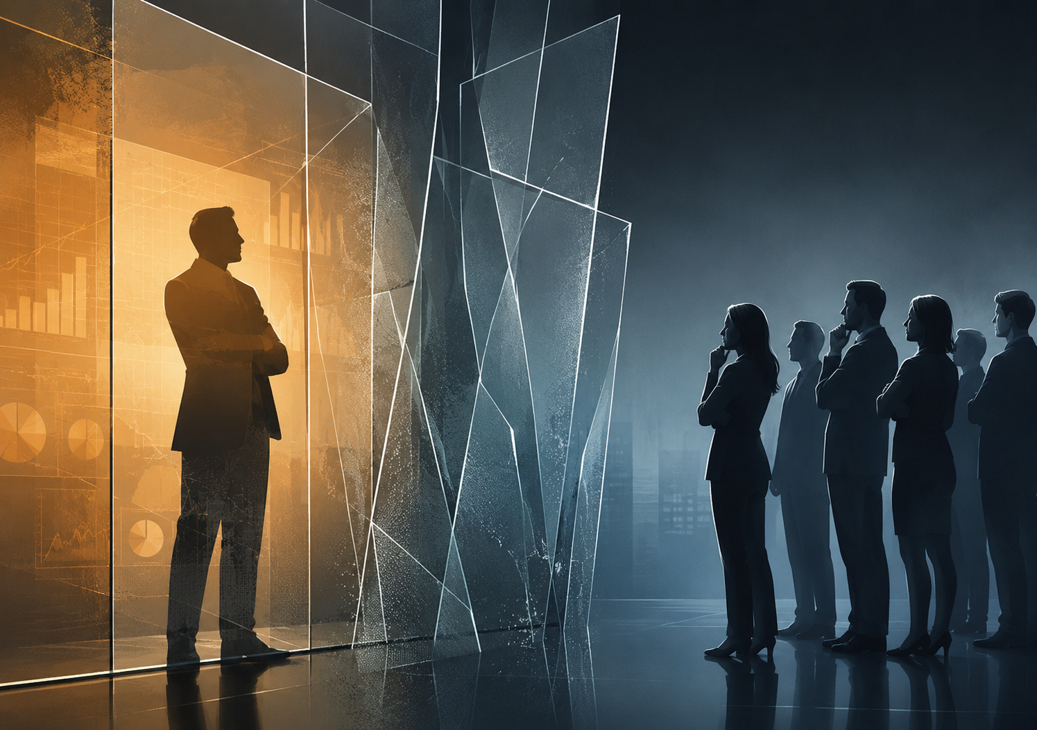 Leader silhouette in glass office - the transparency trap in leadership