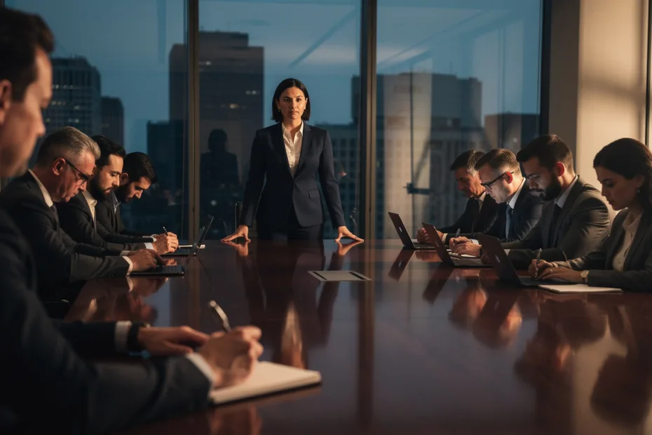 Psychological safety vs trust: a silent leadership team around a boardroom table as one member hesitates to speak up